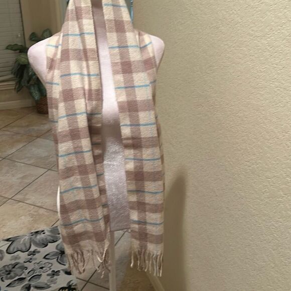 Royal Rossi 100% Cashmere Fringe Scarf Taupe Cream Checker Gingham Plaid Winter - Picture 1 of 6